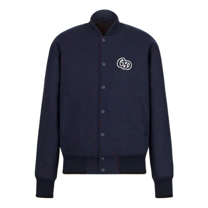 Men's DIOR SS22 Logo Printing Stripe Long Sleeves Jacket Autumn Blue 2
