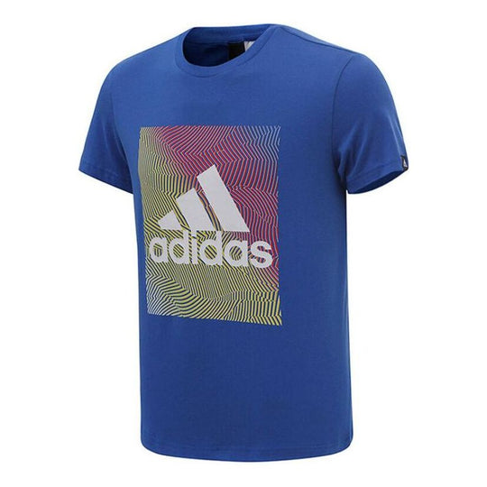 Men's adidas Alphabet Large Logo Printing Casual Short Sleeve Blue T-Shirt CG1658