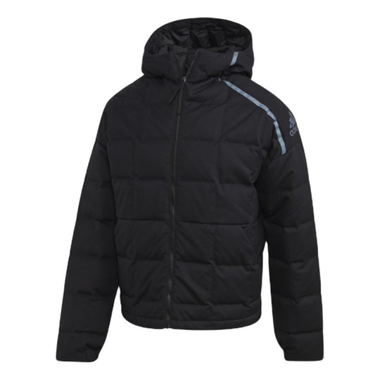 Men's adidas Solid Color High Collar Long Sleeves With Down Feather Black Jacket FR6633