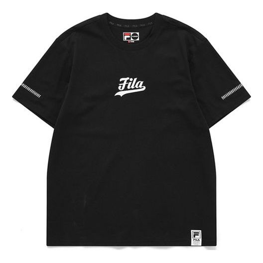 Men's FILA FUSION Logo Printing Round Neck Knit Short Sleeve Black T11M122111F-BK