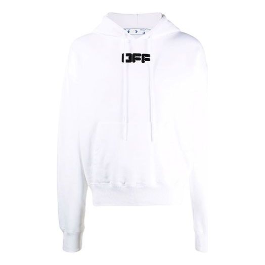 Men's OFF-WHITE FW21 Chest Logo Printing Drawstring Hood Long Sleeves Loose Fit White OMBB037F21FLE0020110