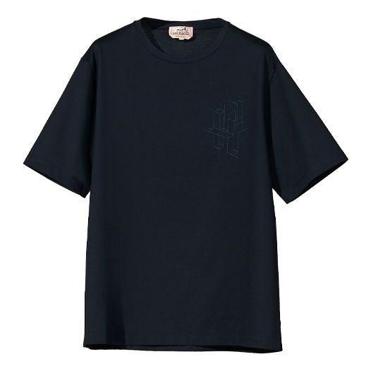 Men's HERMES FW21 Alphabet Pattern Embroidered Round Neck Pullover Short Sleeve Black T-Shirt H167605HA01XXL T-shirts  -  KICKSCREW
