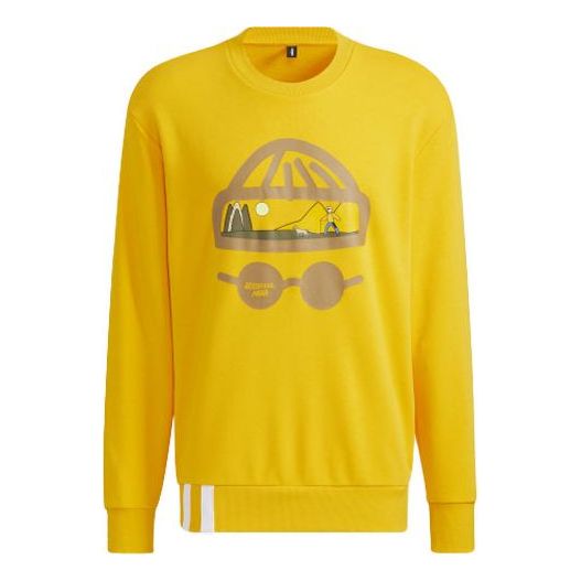 Men's adidas neo Funny Printing Round Neck Sports Pullover Yellow HG6594
