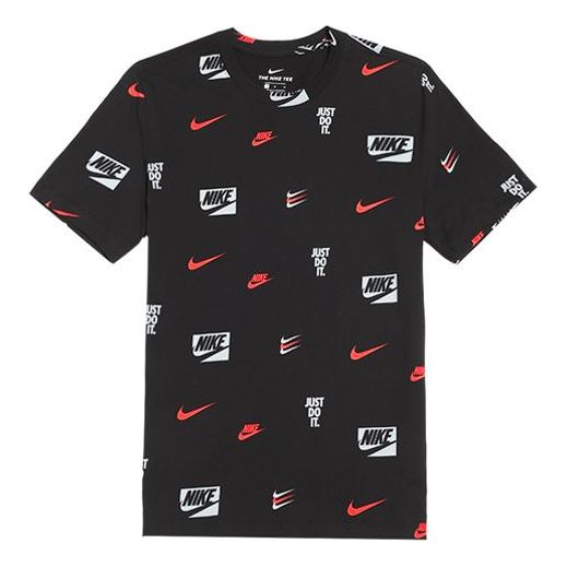 Nike Full Print Logo Athleisure Casual Sports Short Sleeve Black CV8963-010