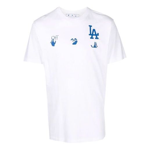 Off-White x New Era x MLB Crossover SS22 LA Dodgers Logo Printing Short Sleeve Ordinary Version White OMAA027G21JER0096145