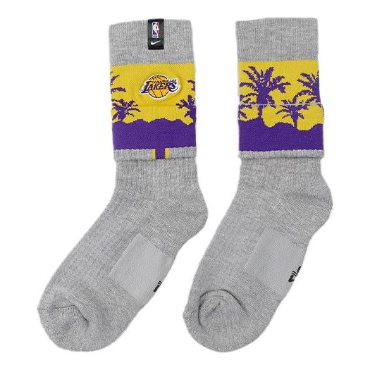 Nike Courtside Los Angeles Lakers Soft Knit Sports Socks Couple Style One Pair dark grey Gray CK6901-063