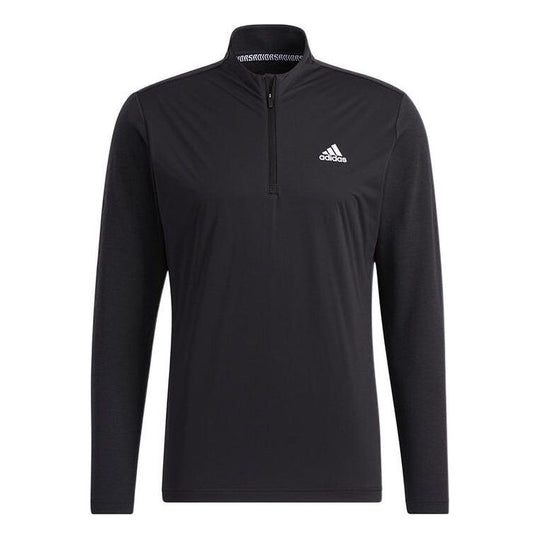Men's adidas Solid Color Half Zipper Stand Collar Long Sleeves Black T-Shirt GT3652