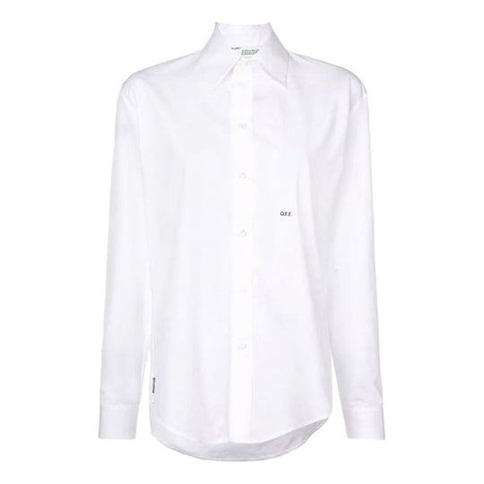 Women's OFF-WHITE Loose Logo Embroidered Long Sleeves White Shirt OWGA031F187440520110 Shirt - KICKSCREW