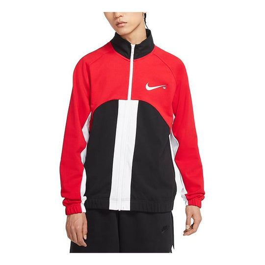 Men's Nike Sportswear Swoosh Contrast Color Stitching Knit Stand Collar Logo Jacket University Red DD5982-657