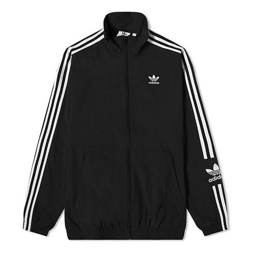 Men's adidas originals Stripe Logo Loose Stand Collar Sports Jacket Autumn Black H41391
