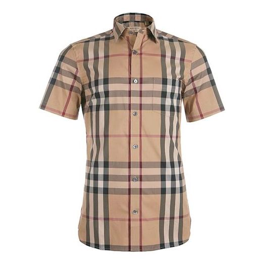 Men's Burberry SS21 Plaid Button Short Sleeve Shirt Khaki 45575971