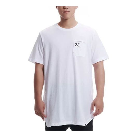 Men's Air Jordan Solid Color Minimalistic Alphabet Numeric Printing Chest Pocket Casual Short Sleeve White T-Shirt 911322-100