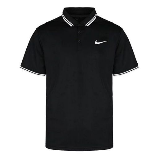Men's Nike Stripe Quick Dry Sports Short Sleeve Polo Shirt Black 830848-010 T-shirts - KICKSCREW