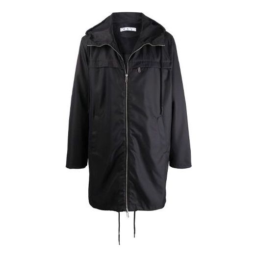 Men's OFF-WHITE FW21 Solid Color Zipper Hooded Jacket Loose Fit Black OMER038F21FAB0011010 Jacket - KICKSCREW