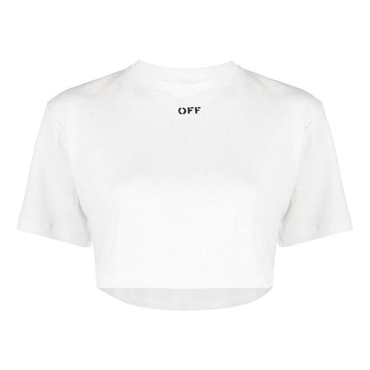 (WMNS) Off-White Logo ribbed Short Sleeve Loose Fit White OWAA081R21JER0010110