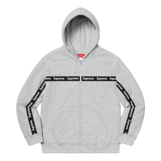 supreme Text Stripe Zip Up Hooded