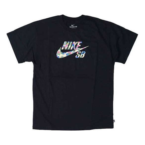 Nike SB Flowers Logo Skateboard Short Sleeve Black CU0311-010-KICKS CREW