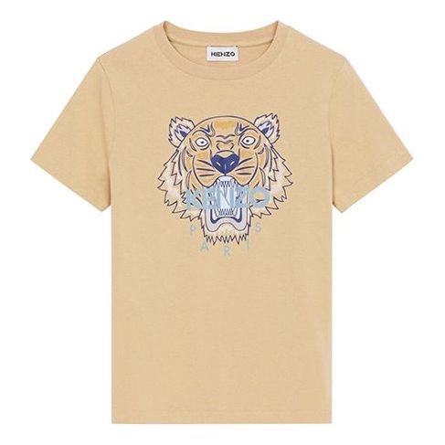 KENZO SS21 Tiger Head Cartoon Printing Round Neck Short Sleeve Cream Yellow T-Shirt FB52TS8464YB-11