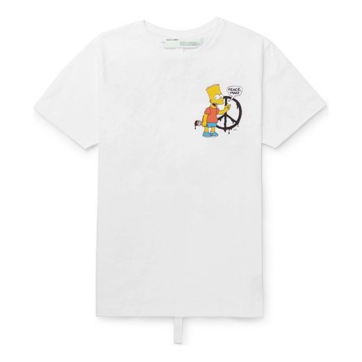 Men's Off-White x The Simpsons/ The Simpsons Crossover Printing Short Sleeve Ordinary Version White T-Shirt OMAA027S191850340188
