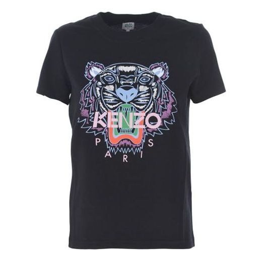 KENZO Multi-Color Tiger Head Printing Short Sleeve Black F952TS7214YB-99