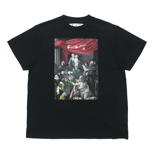 OFF-WHITE Caravaggio Painting Pattern Solid Color Short Sleeve Loose Fit Black OMAA038E20JER0051010