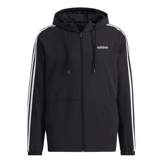 Men's adidas neo Ce 3s Wndbrk Casual Sports Stripe Hooded Jacket Black H14196
