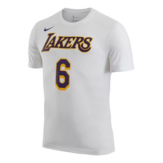 Men's Nike NBA Lakers LeBron James No. 6 Casual Breathable Sports Short Sleeve White T-Shirt CV8529-116