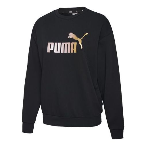 (WMNS) PUMA Round-neck Printing Sweatshirt Black 583841-51 - KICKS CREW