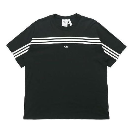 adidas originals 3-stripe Tee Stripe logo Embroidered Short Sleeve Black FM1535