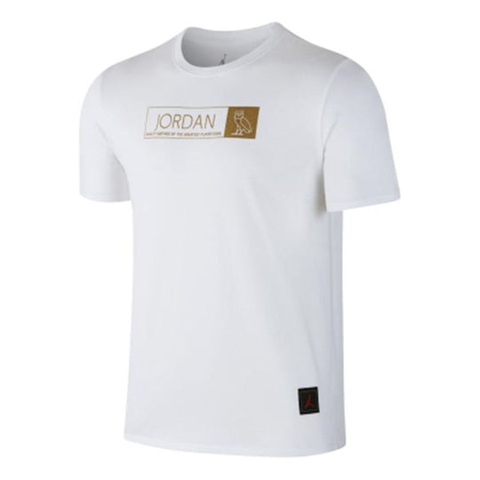 Men's Air Jordan Logo Round Neck Pullover Short Sleeve White T-Shirt 872835-100