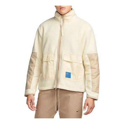 Nike sportswear Contrast Color Stitching Suede Stand Collar Jacket Beige DO3435-715