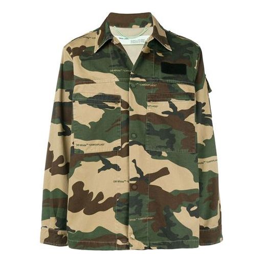 Men's OFF-WHITE Logo Printing Lapel Camouflage Jacket Loose Fit Green 　 OMGA063E18A300039901 Jacket - KICKSCREW