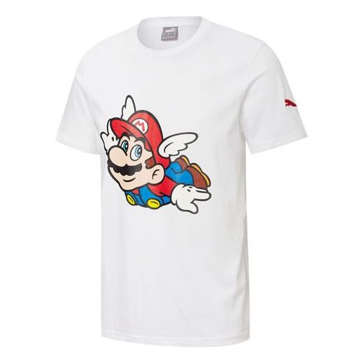 Men's Puma x Super Mario Crossover Cartoon Anime Pattern Alphabet Short Sleeve White 589096-01 T-shirts - KICKSCREW