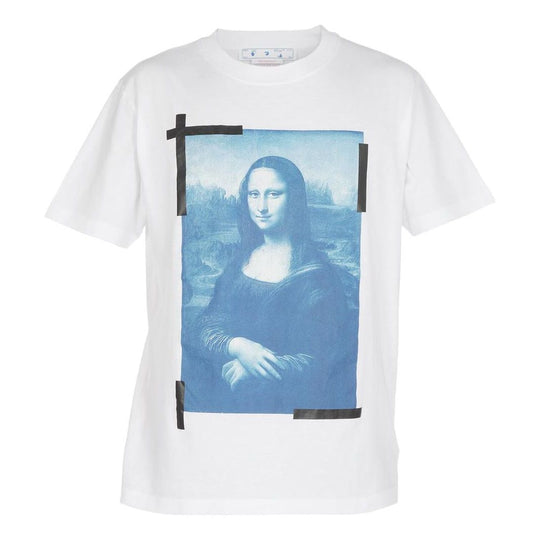 Men's OFF-WHITE Solid Color Cotton Pattern Printing Short Sleeve White T-Shirt OMAA027C99JER006MONALISA0145