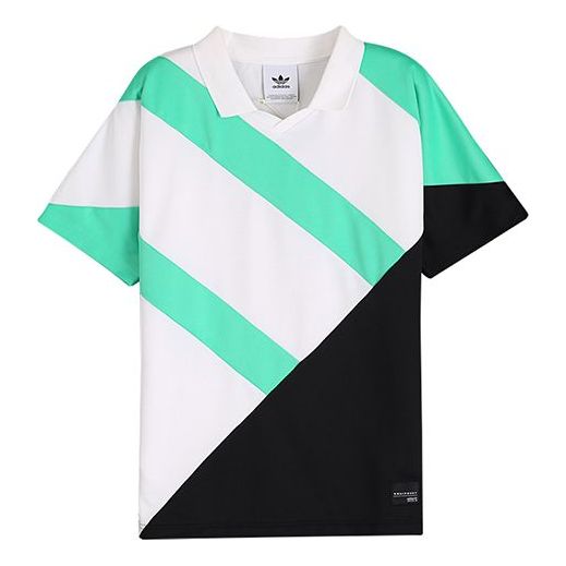 Men's adidas originals Eqt Colorblock Diagonal Stripes Lapel Short Sleeve White T-Shirt CD6846