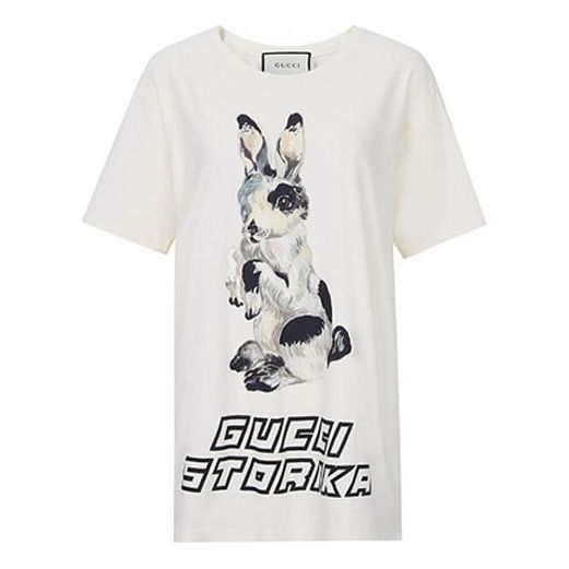(WMNS) Gucci Bunny Pattern Crewneck Short Sleeve For White 492347-X3M80-7550
