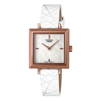 Casio Sheen Minimalistic Business Analog Cube Watch 'Brown Gold White' SHE-C151PGL-7AUPFP-PERSON