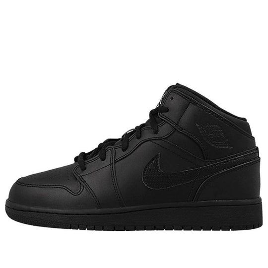 (GS) Air Jordan 1 Retro Mid 'Black' 554725-044 Big Kids Basketball Shoes  -  KICKS CREW
