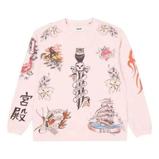PALACE Inky Long Sleeve Pink Chinese Character Pattern Round Neck Long Sleeves P19ES054