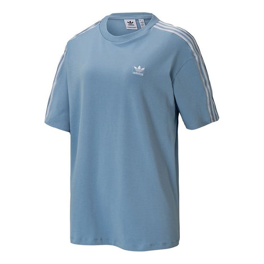(WMNS) adidas originals Tee Casual Breathable Stripe Sports Short Sleeve Sky Blue H37809