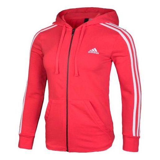 (WMNS) adidas Stripe hooded track Jacket Red CW3550