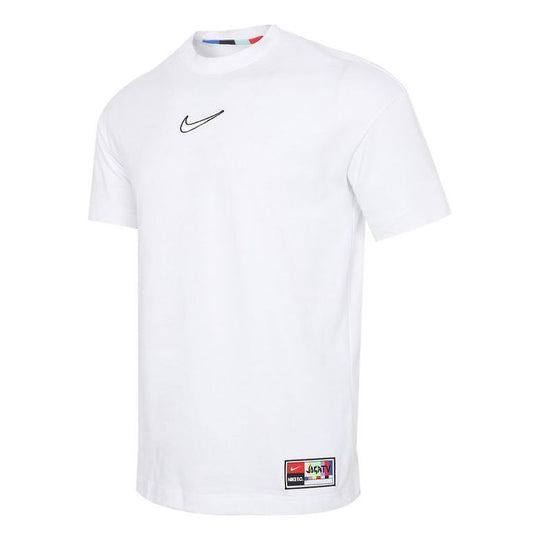 Men's Nike Logo Embroidered Woven Label Training Sports Short Sleeve White T-Shirt CZ1010-100