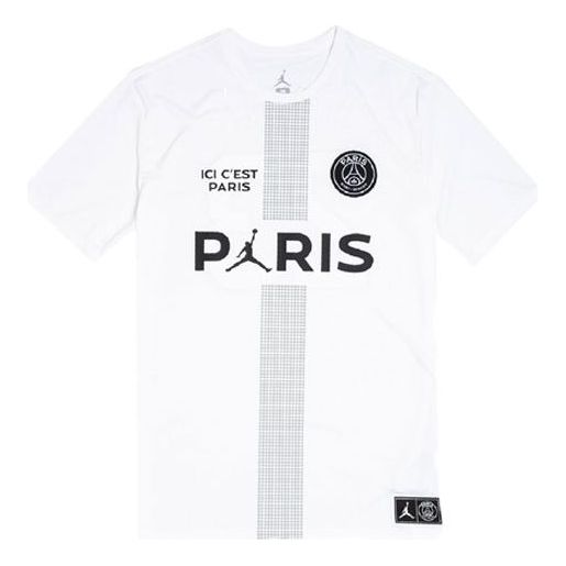 Men's Jordan x Paris Saint-Germain Crossover Jordan Basketball Sports Printing Round Neck Short Sleeve White T-Shirt AQ7292-100 T-shirts - KICKSCREW