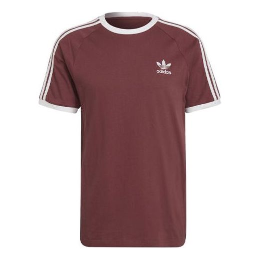 adidas Stripe Embroidered Logo Sports Short Sleeve Deep Red HE9548