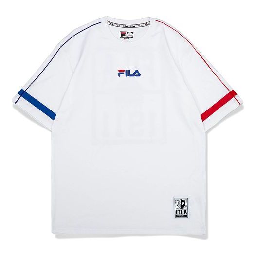 Men's Fila Basketball Element Contrasting Colors Printing Short Sleeve White T-Shirt T11M022114F-WT T-shirts - KICKSCREW