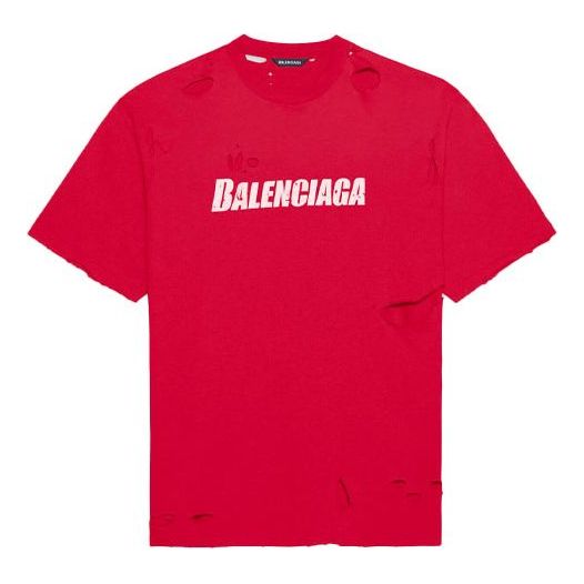Gucci x Balenciaga joint red and white letter graffiti cola print  short-sleeved T-shirt - απομιμηση παπουτσια Jordan Dior φθηνα Balenciaga 