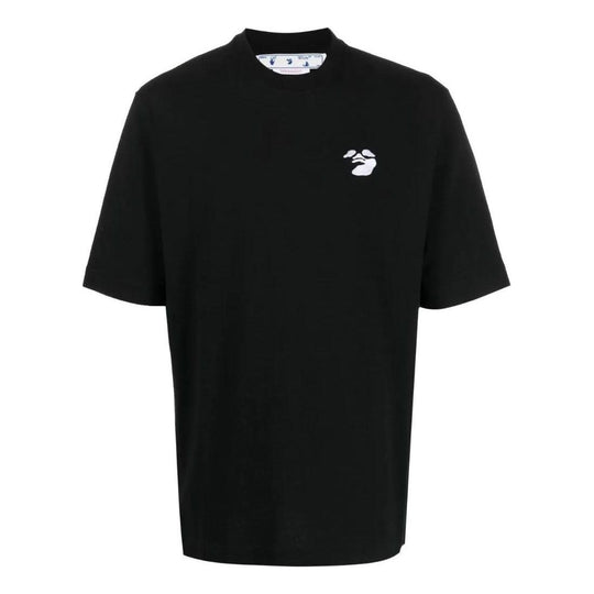 Men's Off-White SS22 Solid Color Logo Embroidered Short Sleeve Black T-Shirt OMAA119C99JER00210011001