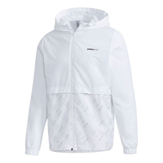 adidas neo M Brlv Wb 2 logo Printing Splicing Windproof hooded track Jacket White GK1512