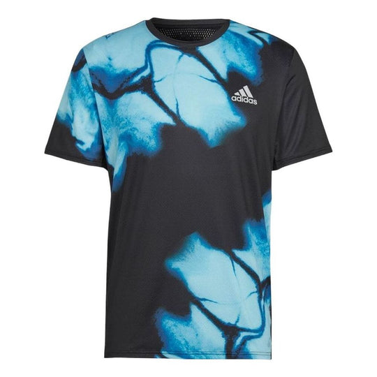 Men's adidas Colorblock Logo Printing Round Neck Short Sleeve Royal Blue T-Shirt HN9477