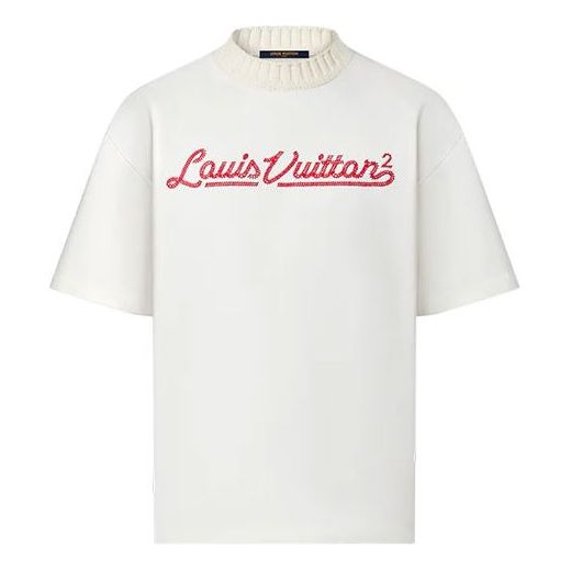 Men's LOUIS VUITTON FW21 Logo Embroidered High Collar Short Sleeve Whi -  KICKS CREW